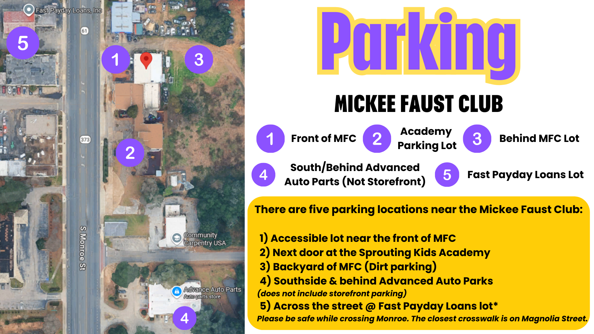 Mickee Faust Club parking map